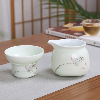 陶瓷公道杯茶漏套装茶具分茶器一体玻璃分茶杯紫砂装茶器公平杯a|翡翠绿雅韵公道过滤组