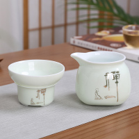 陶瓷公道杯茶漏套装茶具分茶器一体玻璃分茶杯紫砂装茶器公平杯a|翡翠绿禅字公道过滤组