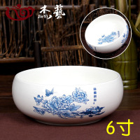 茶洗大号特大家用笔洗青花瓷陶瓷茶具配件洗茶碗茶道配水盂水洗|6寸青花茶洗【兰牡丹】