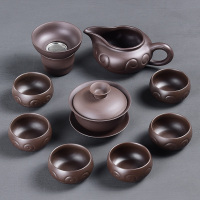 古韵紫砂功夫茶具套装 家用紫砂泡茶壶茶杯茶海茶具套装组|10头古韵紫砂-盖碗