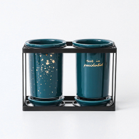 北欧家用陶瓷筷子沥水架筷子筒商用厨房勺子收纳架筷子笼置物架子|喷金双筒铁架（壁挂）墨绿