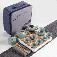 哥窑旅行功夫茶具小套装简易家用便携包户外收纳简约日式茶壶茶艺|款11：哥窑茶具-井栏壶+收纳包