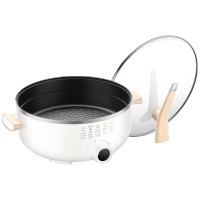电火火锅家用多功能电炒蒸煮一体锅电热锅不沾电锅炒菜烧烤|白色