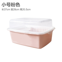 厨房碗柜塑料沥水碗架带盖碗筷餐具收纳盒放碗碟架滴水碗盘置物架|小号粉色