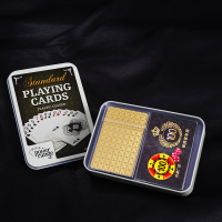 金扑克塑料扑克牌创意水洗磨砂纹理土豪金创意金属扑克牌pvc扑克|铁盒装(40张筹码+扑克一副)备注自选默认随机发