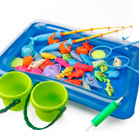 大号玩具 儿童宝宝池套装磁性感应发光小鱼戏水洗澡玩具|方池40件套(含2发光鱼有池)鱼款式随机