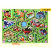 迷宫走珠平面玩具板立体磁性儿童手眼协调能力训练|墨绿色QZM城市交通迷宫