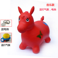 儿童玩具跳跳马橡胶充气小马带音乐加大加厚跳跳鹿坐骑防爆羊角球|100首无彩红马/气泵