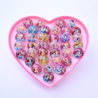 儿童戒指女孩爱心卡通冰雪公主可爱饰品玩具幼儿园生日宝宝礼物|金粉公主混装36个装