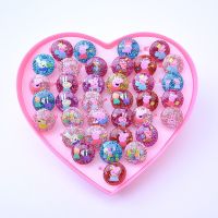 儿童戒指女孩爱心卡通冰雪公主可爱饰品玩具幼儿园生日宝宝礼物|金粉小猪混装36个装