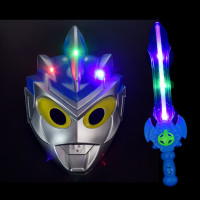 万圣节儿童表演卡通奥特曼面具赛罗欧布银河罗索发光玩具男女套装|发光蓝色烈火+蓝剑