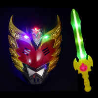 万圣节儿童表演卡通奥特曼面具赛罗欧布银河罗索发光玩具男女套装|发光红色勇士+黄剑