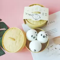 网红抖音同款解压包子玩具发泄神器解压包子带蒸笼仿真包子捏捏乐|3个小熊猫+蒸笼