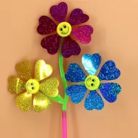 10个装玩具风车肚里转风车笑脸风车小花风车景区摆摊货源风车大全|3朵花笑脸风车镭射-10个