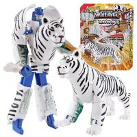 儿童益智动物变形金刚机器人玩具 狮子 大象 老虎 老鹰 花豹 熊猫|大白虎