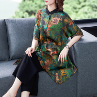 高端大码女装妈妈夏装套装2021新款时尚中老年香云纱阔腿裤两件套