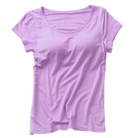 莫代尔带胸垫短袖t恤 免穿文胸罩杯一体式上衣瑜伽纯棉睡衣女夏季