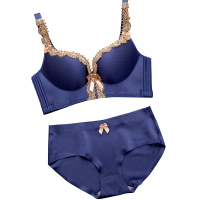 红色内衣女无钢圈小胸聚拢收副乳防下垂胸罩性感文胸内裤一套装女