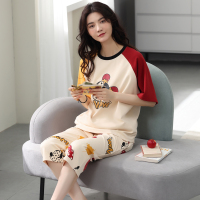 女士睡衣女夏季纯棉薄款短袖2021年新款家居服少女七分裤ky