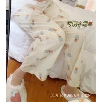 自制 韩国ins风纯棉小熊睡裤可爱卡通奶黄色家居裤梭织棉休闲长裤