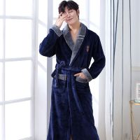 浴袍男秋冬珊瑚绒睡衣男士室内家居服长袖加绒加厚保暖法兰绒睡袍