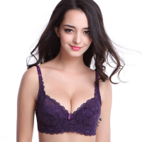 两排扣夏季超薄款文胸蕾丝聚拢大胸显罩大码无海绵内衣胸罩