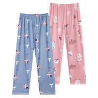 睡裤女春秋夏季长裤宽松薄款印花休闲加大码家居裤女高腰月子裤秋