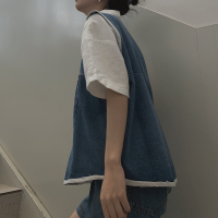 踏进银河 2021日系童趣刺绣大口袋牛仔工装马甲百搭休闲外穿背心