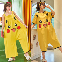纯棉吊带连体睡衣性感春夏季胖mm大码可爱卡通无袖透气家居服薄款