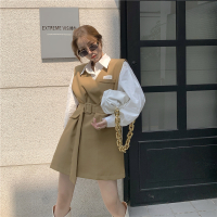 西装连衣裙女法式轻熟收腰v领吊带裙秋季显瘦小个子无袖背心裙子