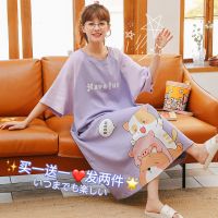 可爱甜美睡裙女夏天短袖ins风过膝长裙睡衣女大码200斤家居服裙子