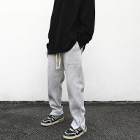 欧美高街风立体切线外侧拉链加绒加厚抽绳卫裤潮纯色冬季保暖裤