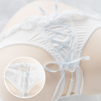性感珍珠按摩内裤女可爱绑带缎带花边低腰空裆工口胖次