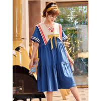 睡裙女夏季纯棉短袖中长款孕妇睡衣薄款女士可爱夏天家居服套装