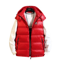 欧洲站2021新款秋冬季亮面羽绒马甲情侣马夹男士连帽可拆卸棉背心