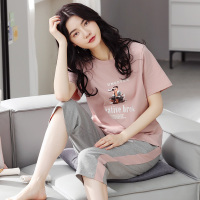 睡衣女夏季纯棉短袖七分裤套装韩版可外穿夏天全棉学生家居服套装