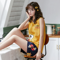 睡衣女夏季纯棉薄款背心无袖短裤韩版套装可爱春秋冬天休闲家居服