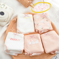 嫩粉兔兔~少女三角底裤夏季纯棉卡通中腰女学生日系可爱内裤5条装