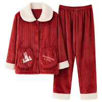 情侣睡衣女秋冬季珊瑚绒可爱红色新婚结婚保暖法兰绒家居服套装男