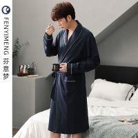 男士睡袍春秋季长袖纯色棉浴衣浴袍和服晨袍秋冬款大码睡衣男青年