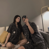 韩国ins小熊情侣睡衣女夏季纯棉薄款可爱短袖短裤男士家居服套装