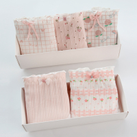 5条粉色碎花内裤女纯棉中腰螺纹大码少女学生可爱甜美三角裤夏季