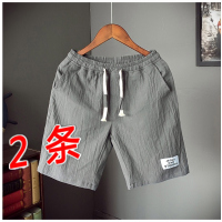 2条装 棉麻睡裤男宽松家居短裤夏季薄款男士沙滩裤居家大短裤裤衩