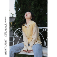 复古v领马甲女2021春季新款宽松短款针织毛衣背心外穿百搭马夹