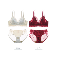 法式性感轻奢金丝绒内衣女无钢圈红色本命年文胸套装