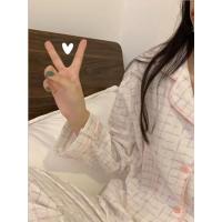 馨帮帮homedress 日系小清新格纹家居服长袖长裤纯棉睡衣春秋款女