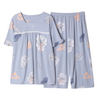 中老年妈妈妈妈睡衣女士夏天短袖莫代尔家居服套装纯棉薄款加大码