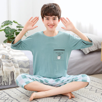 莫代尔儿童睡衣夏季薄款男童短袖中大童七分裤男孩空调家居服套装
