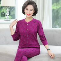 中老年秋衣女纯棉单件开衫妈妈大码保暖内衣老人印花开襟衫上衣