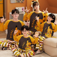 亲子睡衣秋季长袖纯棉一家三口母子睡衣卡通韩版母女装家居服套装